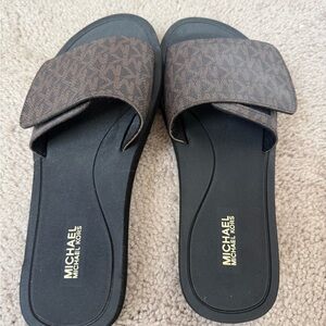 Michael Kors Black and Brown Logo Slide Sandals